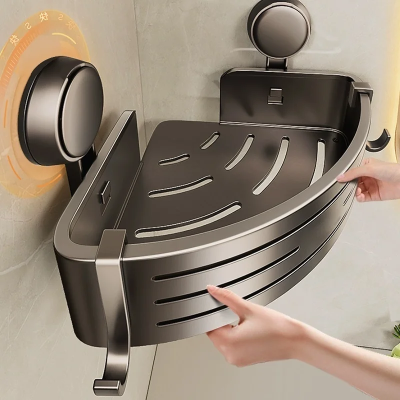 Suction Cup Shelf Bathroom Strong Wall-Mounted No-Drilling Triangle Basket Storage Rack for Washstand Organizer Holder
