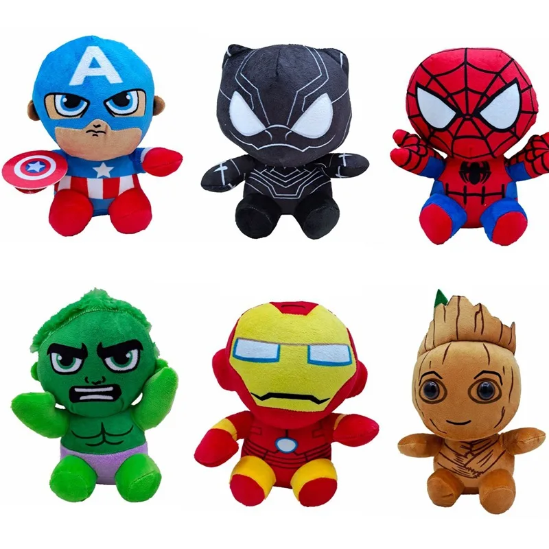 

20 см плюшевая игрушка Marvel Мстители Человек-паук Капитан Америка Железный человек Халк Черная пантера Грут мультфильм милая мягкая кукла детские подарки