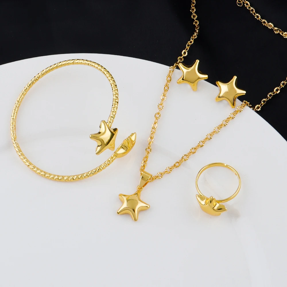 

Europe AmericaTiny Jewelry Sets For Women Wedding Party Stainless Steel Pendant Necklaces Earrings Bangle Ring Jewelry Gifts