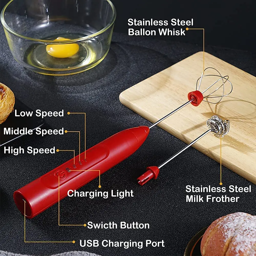 A02M-Electric Milk Frother,Coffee Frother Handheld Rechargeable Milk Frother 3 Speeds Drink Mixer For Cappuccino Latte