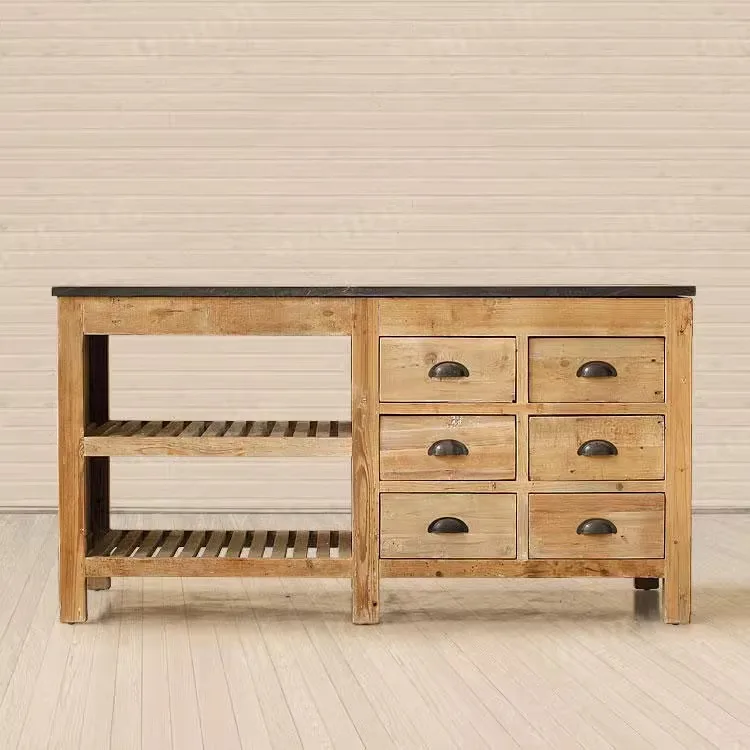 American multifunctional retro solid wood dining side cabinet