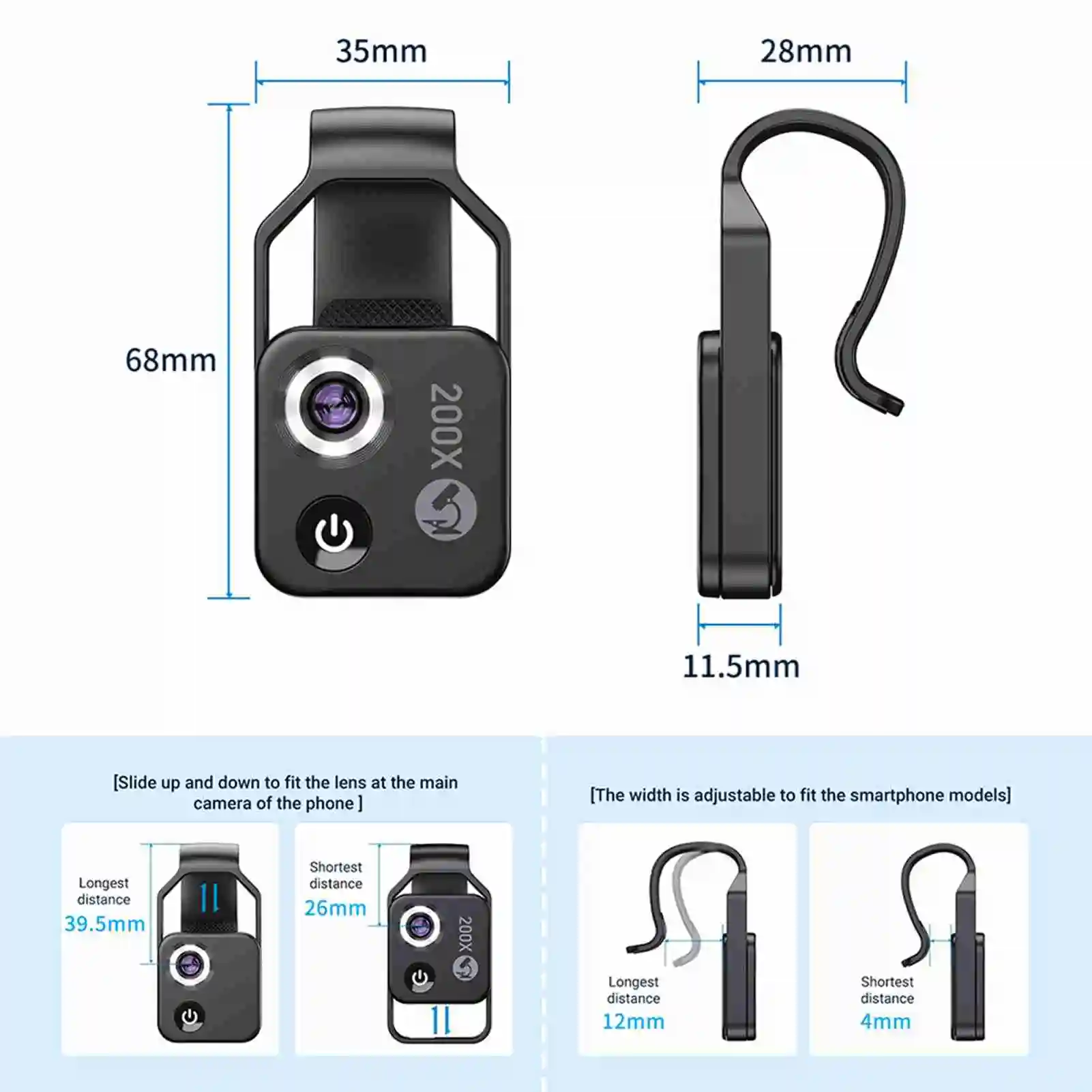 APEXEL MS002 200X Professional Phone Microscope Lens with Phone Clip for Plant Insect Hair Observation Jewelry Jade Appraisal