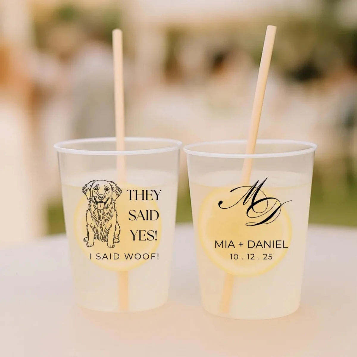 10/50 tazas de boda personalizadas con retrato de perro a granel, vasos de plástico con ilustración personalizada de mascotas, vasos con cara de perro para recuerdo de fiesta para boda