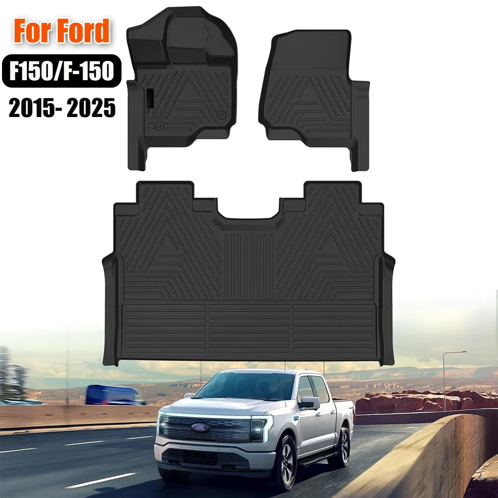 

Car Floor Mats for Ford F150/F-150 2015-2025 SuperCrew Cab (Includes 22-24 Lightning Models), TPE Rubber Floor Liners Anti-Slip