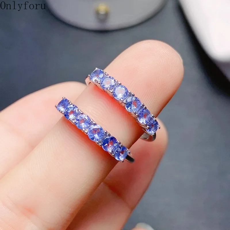 Princess Cut 3mm Band Natural Blue Tanzanite Original Silver Charm Engagement Jewelry Ring for Women