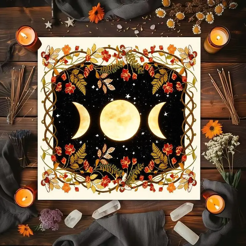 Triple Moon Celtic Knot Constellation Sun Flower Altar Cloth Tarot Card Tablecloth Wicca Astrology Divination Spiritual Decor