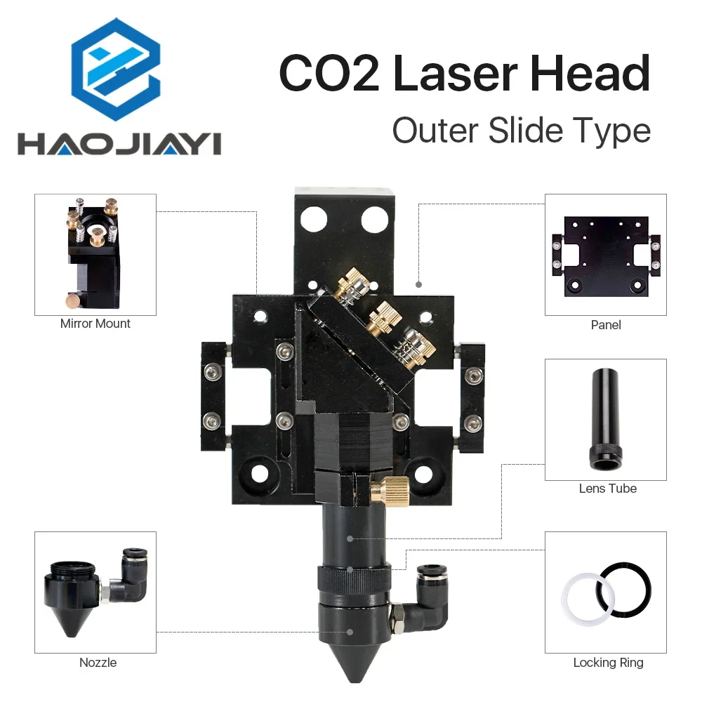 New Arrival CO2 Laser Head for Dia.20mm FL 50.8/63.5mm Lens D25mm Mirror Outer Slider Type with Air Assist Nozzle