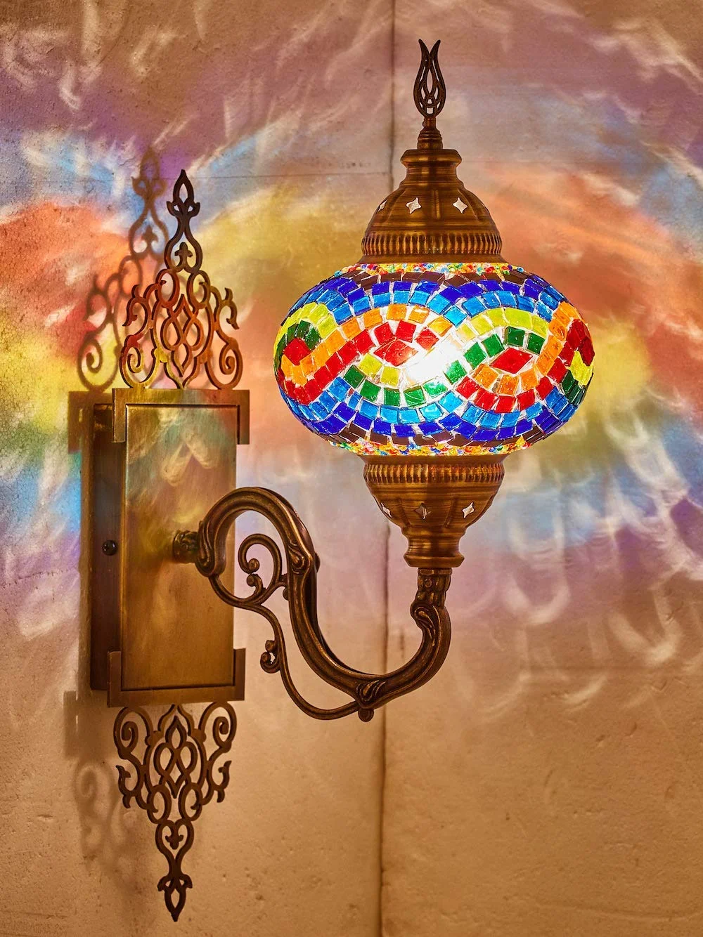 Arabian Handmade Wall Lamp Mosaic Shade Turkish Moroccan Glass Lantern Bedside Home Decoration Light Bronze