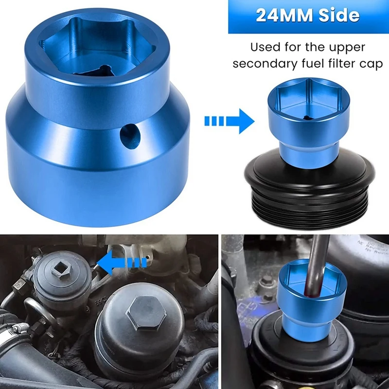 Fuel Filter/Oil Filter Socket 24Mm / 36Mm Remover And Installer Assistant For Ford 6.0L 6.4L 2003-2010