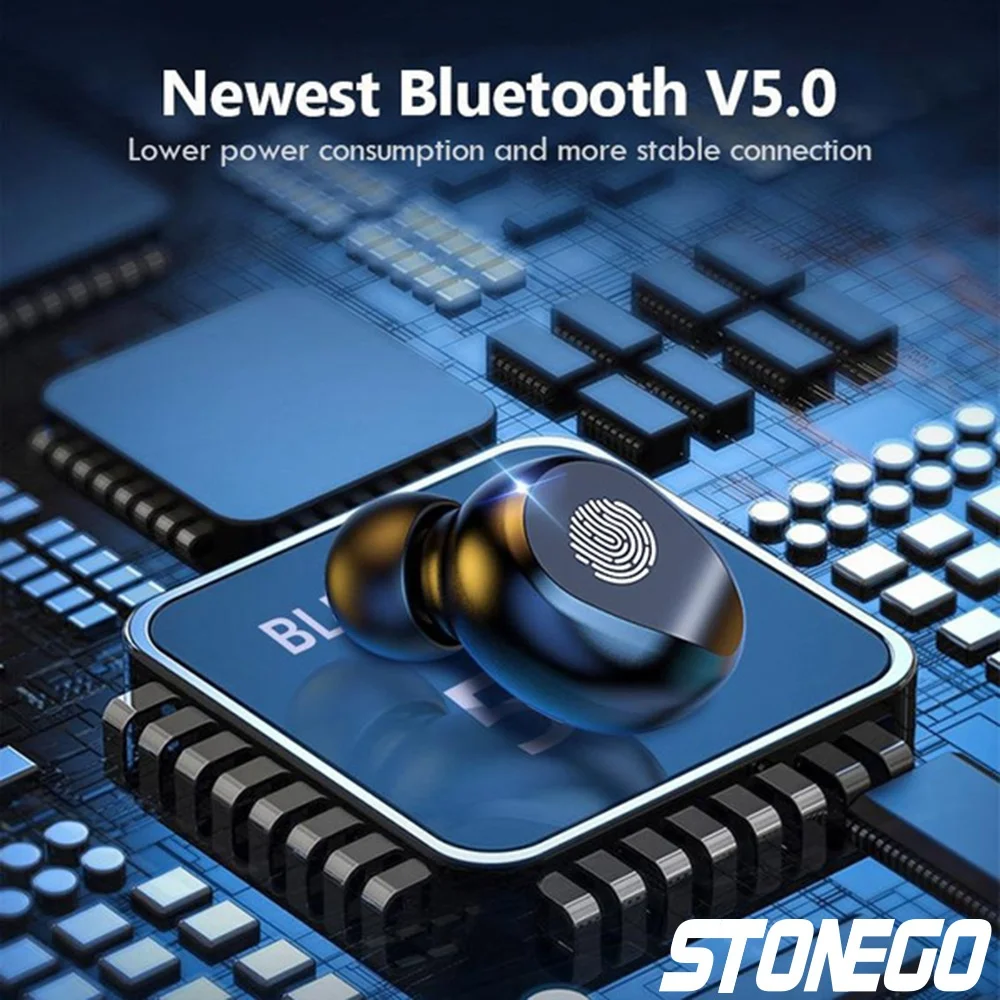 STONEGO Wireless Bluetooth Headphone TWS Sport Waterproof Earphones HiFi Noise Cancelling Deep Bass Sound Dual with Charging Box