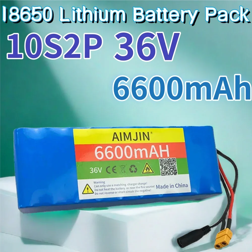 New E-Bike 10S2P 18650 36V 6.6Ah Lithium Battery Pack Built-in BMS,For Electric Scooter Bicycle 36V 6600mAh Li-ion Battery