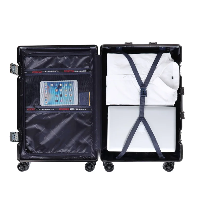 Luggage Right Angle Retro Aluminium Frame Universal Wheel Boarding Bag Large Capacity Travel Password Leather Box Suitcase