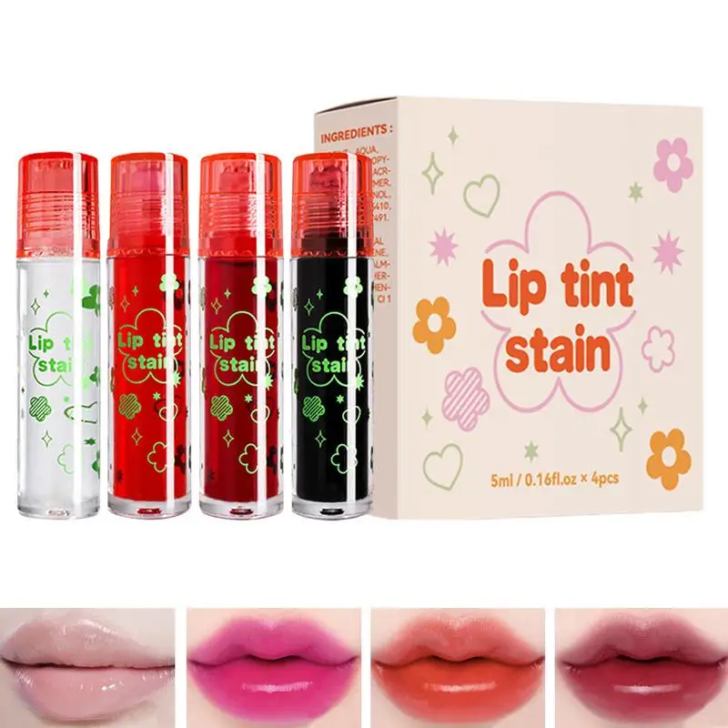 4 Stks/set Roll-On Lippenbalsem Plumping Lip Olie Spiegel Vloeibare Lippenstift Hydraterende Lipgloss Hydraterende Lip Plumper Gloss Lipolie