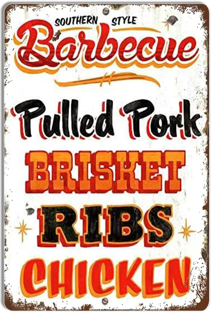 RUUHUYSA Christmas Vintage Metal Tin Sign Southern Style Barbecue Pulled Pork Brisket Ribs Chicken Iron Painting Home Family Lov