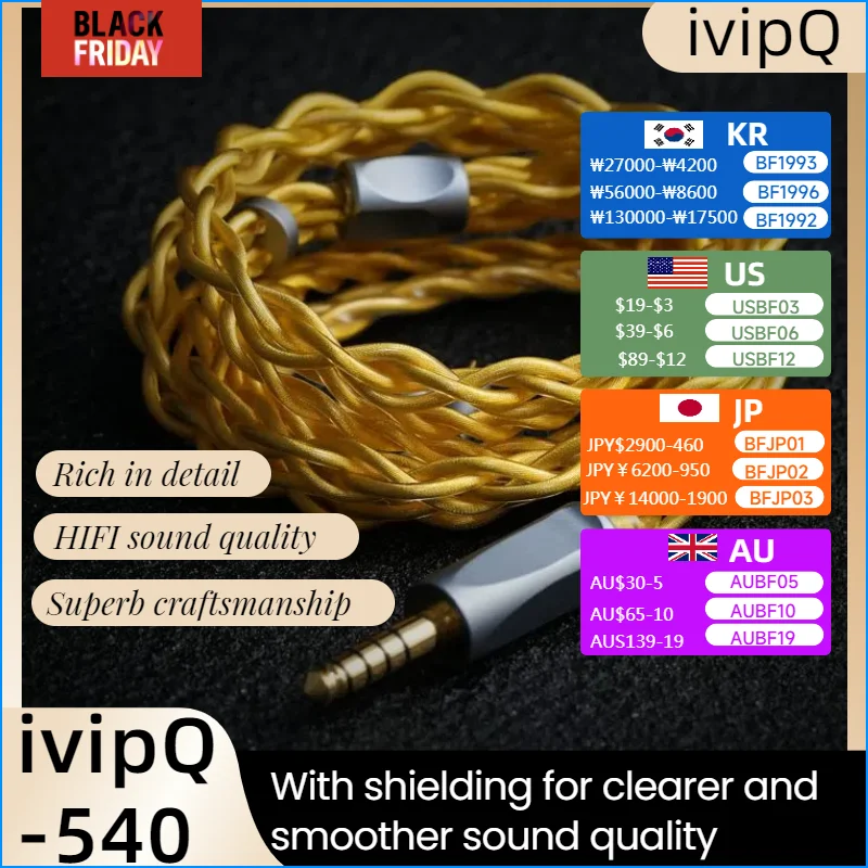 ivipQ-540 HIFI Earphones/Headphone Upgrade Cable 3.5mm/4.4mm Balanced 3.5 Stereo Jack 0.78 2PIN/MMCX/N5005 for AKG HIFIMAN