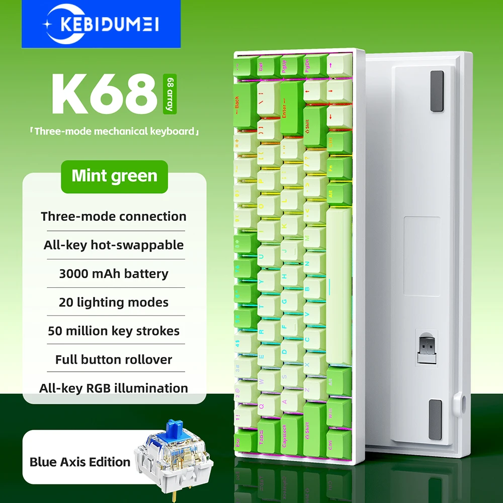 

Tri-Mode Mechanical Keyboard 2.4G/Wired/Bluetooth Keyboard 2.4G Wireless Keyboard 68 Keys RGB Gaming Keyboard Ergonomic Keyboard