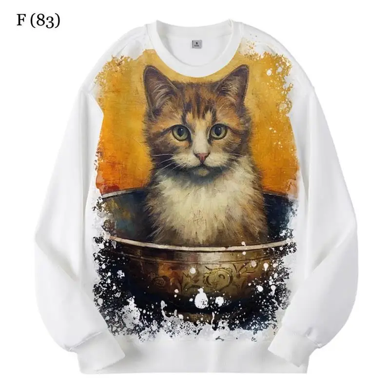 

New Men's Fleece Lined round Neck Sweatshirt Digital Patterned Cross Border Clothing Polyester Fiber Warm Non Deformable