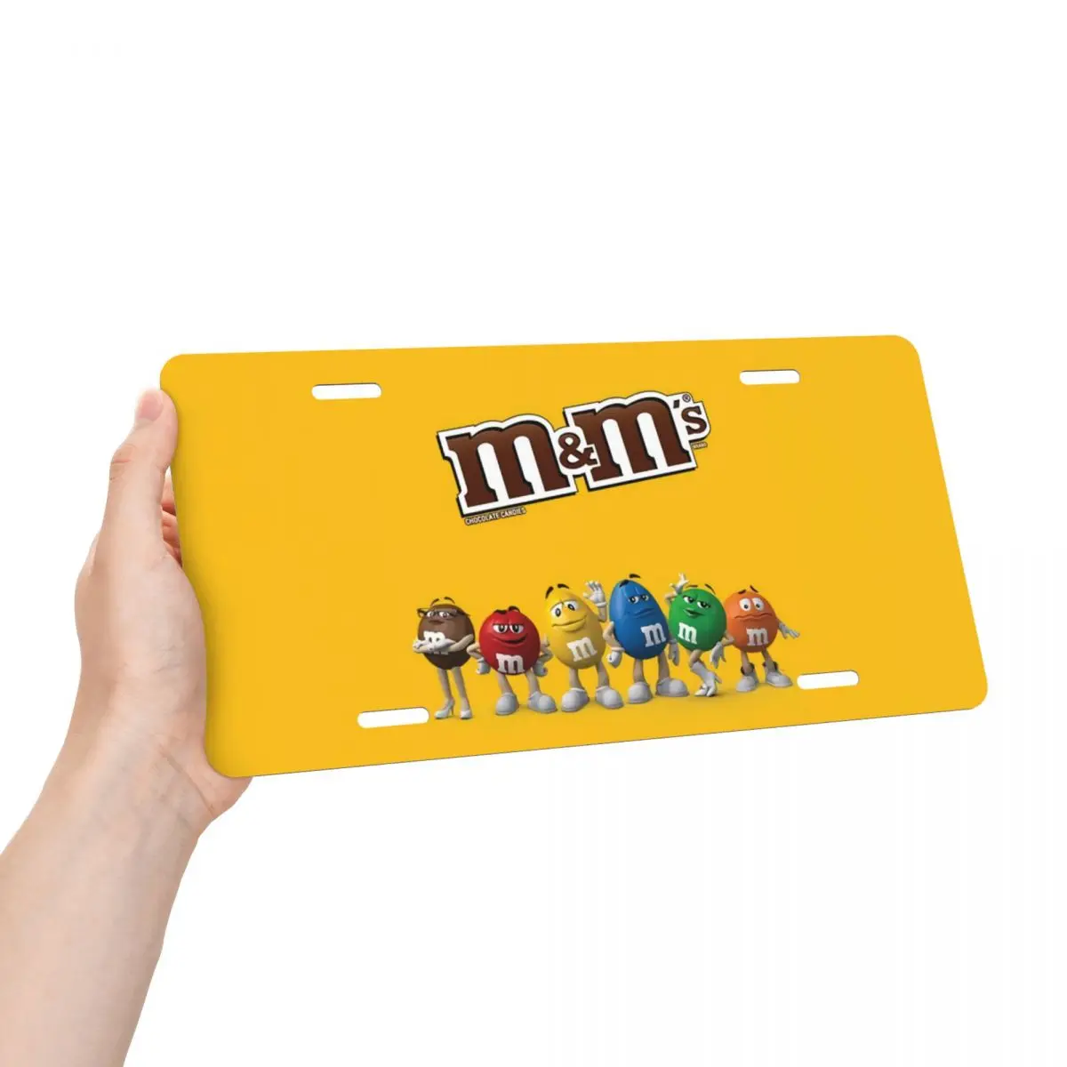 Custom M&M's Chocolate Beans Decorative Metal License Plate Cartoon Candy Chocolate Aluminum Car Front Vanity Tag 12x6 Inch