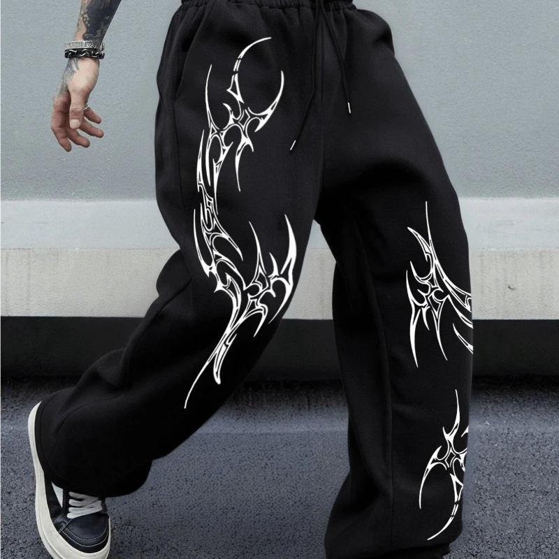 

Осенние прямые спортивные брюки с принтом в готическом стиле, американские трендовые мужские свободные спортивные повседневные брюки, американские повседневные брюки