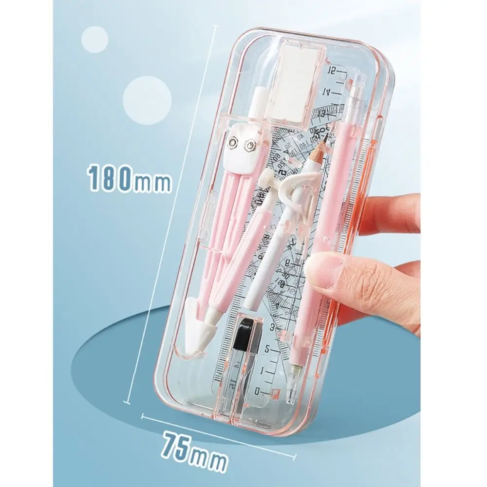 9 teile/satz multifunktion ale transparente Lineal Set Radiergummi Set quadratischen Bleistift Kompass Kit Kunststoff Druck bleistift Winkelmesser Studenten