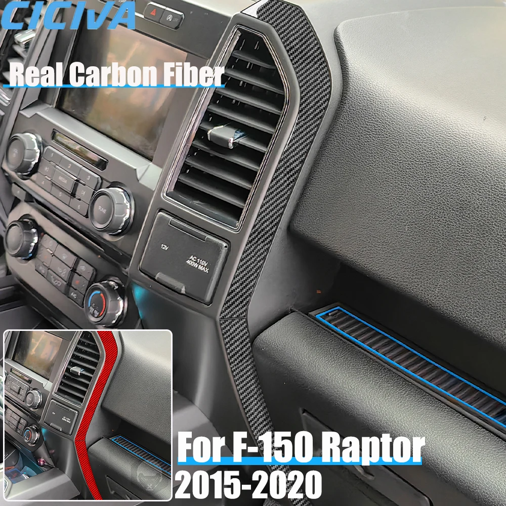 

Настоящее углеродное волокно, автомобильные аксессуары, центральная вентиляционная полоса, декоративная накладка, мягкая наклейка для Ford F150 SVT Raptor 2015-2020