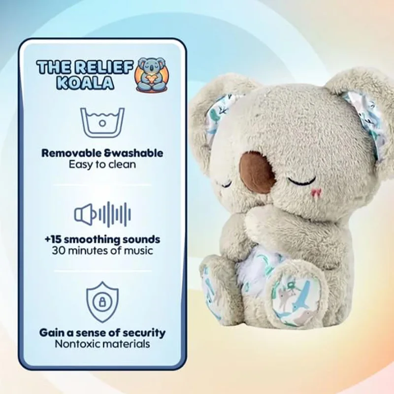 Kidsland penghilang stres beruang Koala, dekorasi persahabatan, pencahayaan musik pernapasan sensor kecemasan, pereda stres, beruang Koala, menenangkan