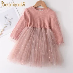 Bear Leader Girls Flowers Party Dress 2023 New Autumn Children Casual Costumes Kids Floral Vestidos Retro Todderl Baby Outfits