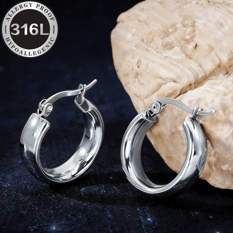 Hypoallergenic stainless steel Silvery earrings, goose egg line round, silver, anti-fading and non-fading, light luxury and
