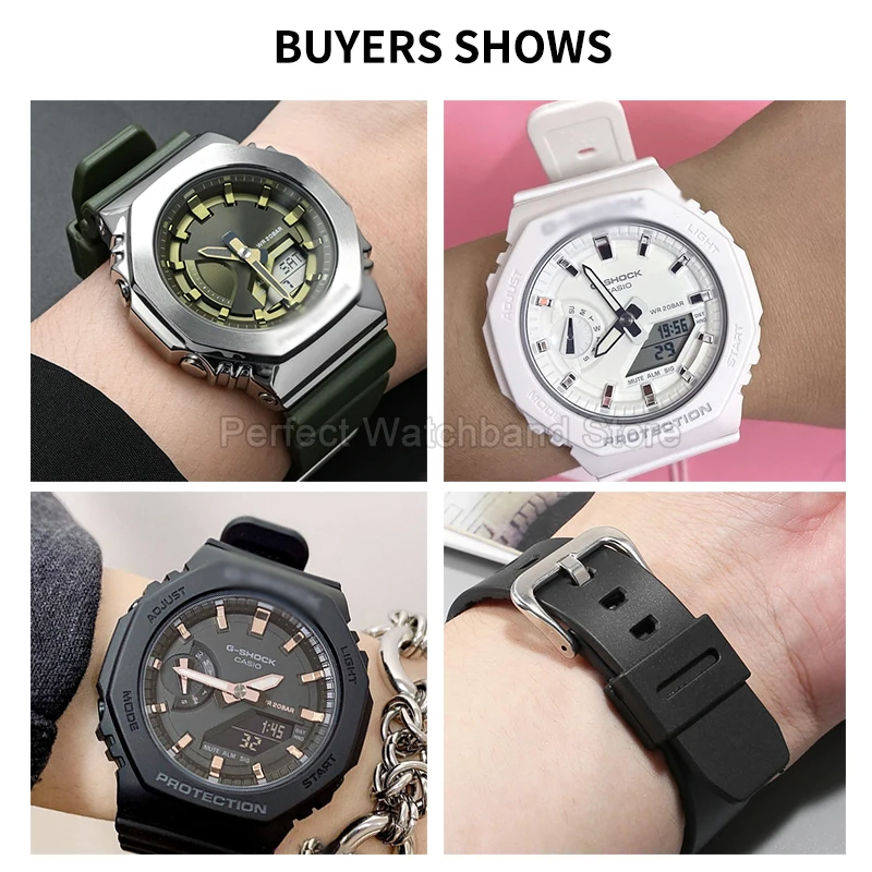 حزام ساعة من الراتنج فائق المرونة مضاد للخدش 16 ملم لساعة Casio Octagon GM-S2100 سريع التحرير من مادة TPU اتصال محدب ثابت