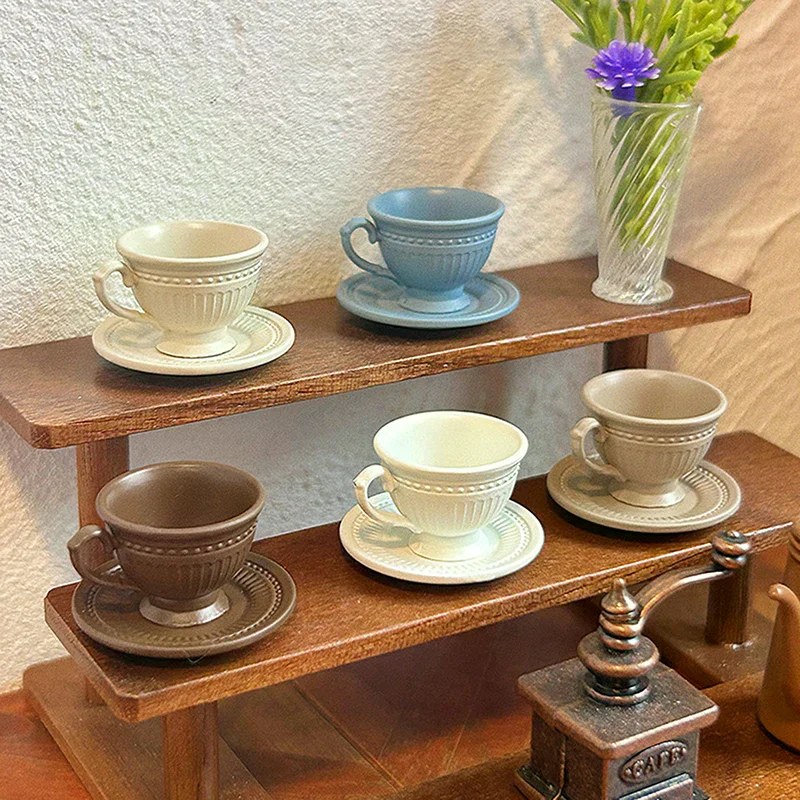 2PCS Petite Luxury French Coffee Cup & Dish Set Miniature Dollhouse Furniture DIY Accessories Scene Decor