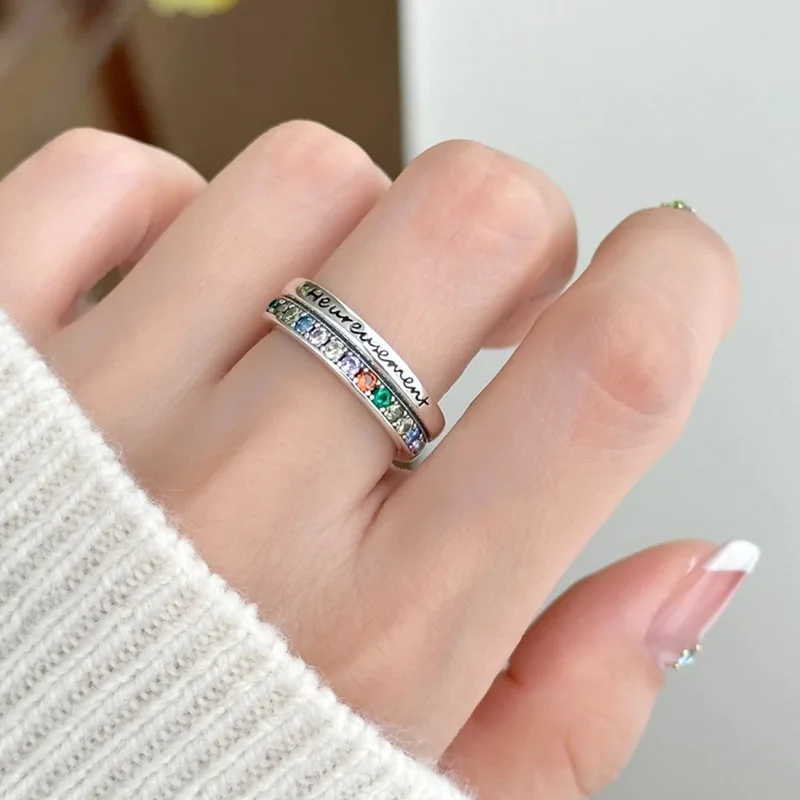 925 Sterling Silver Bilayer Colour Zircon Adjustable Rings For Women Luxury Jewelry Accessories Wholesale Jewellery Women