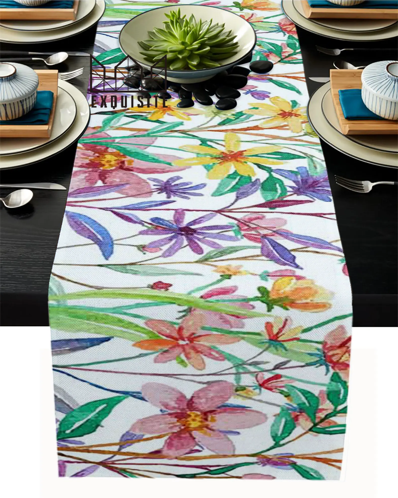 

Color Flower Watercolor Plant Wedding Table Decoration Coffee Table Decor Dinner Table Decoration Table Runner Luxury