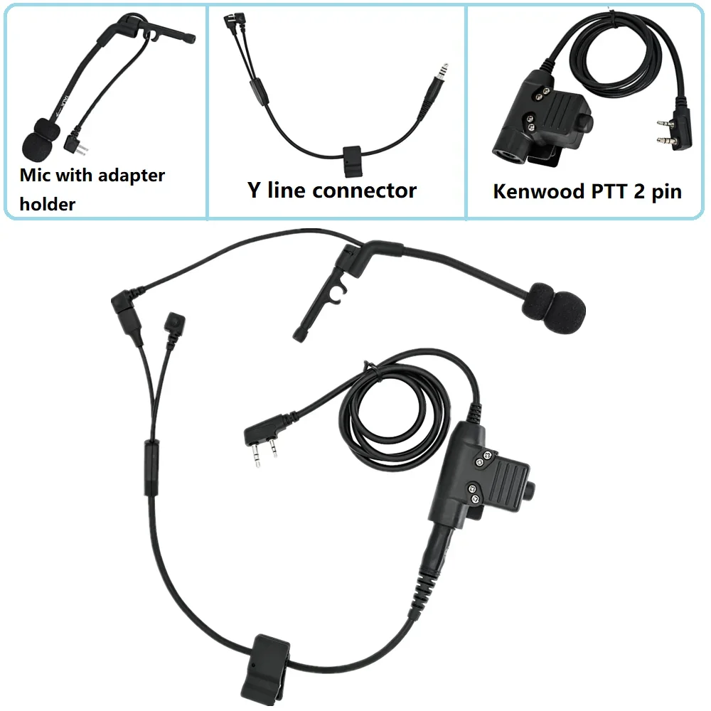 Tactical Headset Comtac Y Line Connector & Kenwood PTT & Comtac Boom Microphone Accessories for COMTAC Shooting Headsets