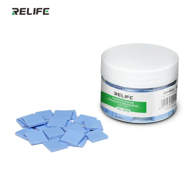 RELIFE RL-098 100 Stück vorgeschnittene isolierende Wärmeleitpads für IC-Chips, hohe Wärmeleitfähigkeit, selbstklebende Reparatur-Silikonfolie