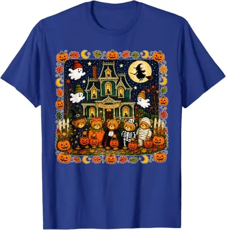 Lustiges Bären-T-Shirt mit Geisterhaus-Grafik, Y2k Horror Mummy Ghost Trick-or-Treat, It's A Scream Dare You Visit Halloween-Kostüm – Detail 16