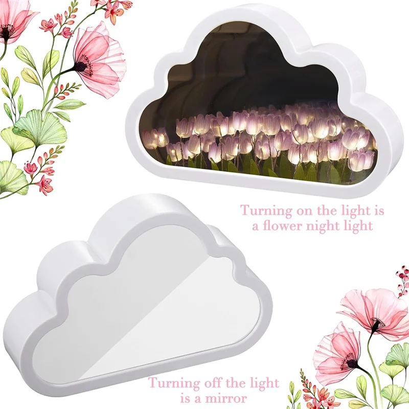 

TFORU-2Sets Cloud Mirror Tulip Lamp Handmade DIY Tulip Night Light Simulation Flower Lights Room Decorations Easy Install Purple