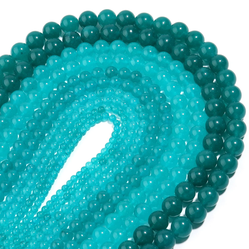 Natural Chalcedony Stone Beads Water Green Loose Spacer Jades Stone Beads for DIY Bracelet Necklace Jewelry Making Accessories