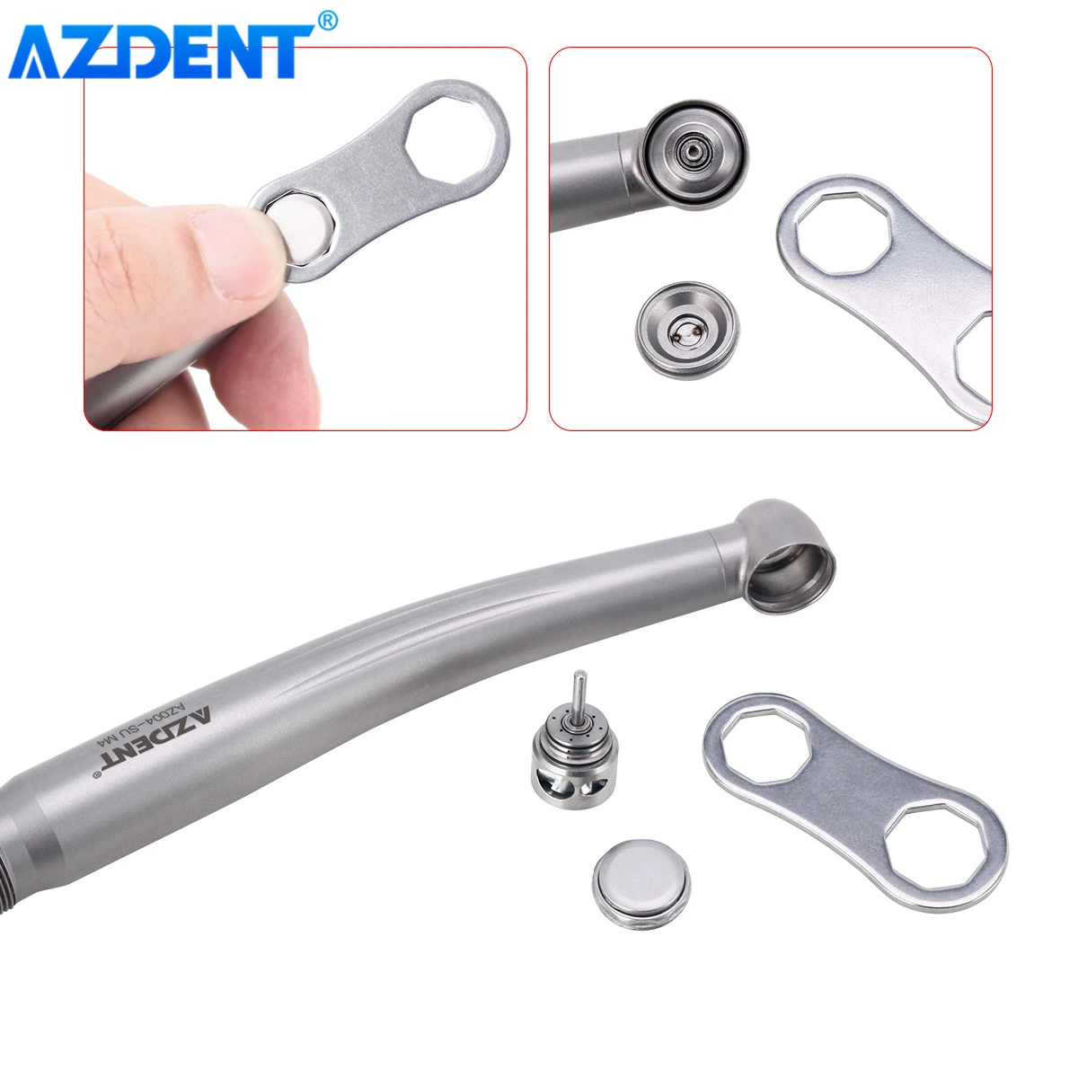 AZDENT Dental High Speed Handpiece Ceramic Ball Bearing Way Spray Clean Head System Standard Head Push Button 4 Holes