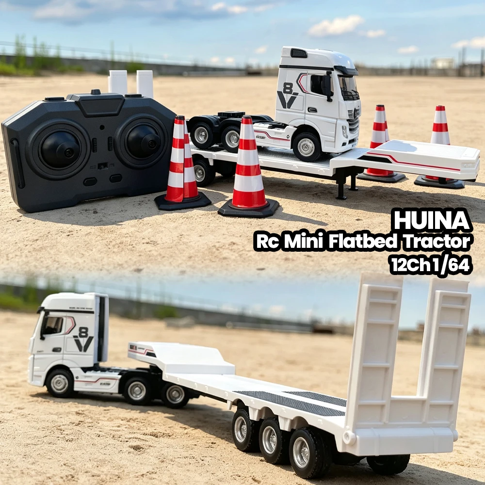 Huina 1/64 9900 Rc Truck Mini Flatbed Tractor Truck 12Ch Rc Car with Light 2.4G Proportional Precise Control Toy Gifts