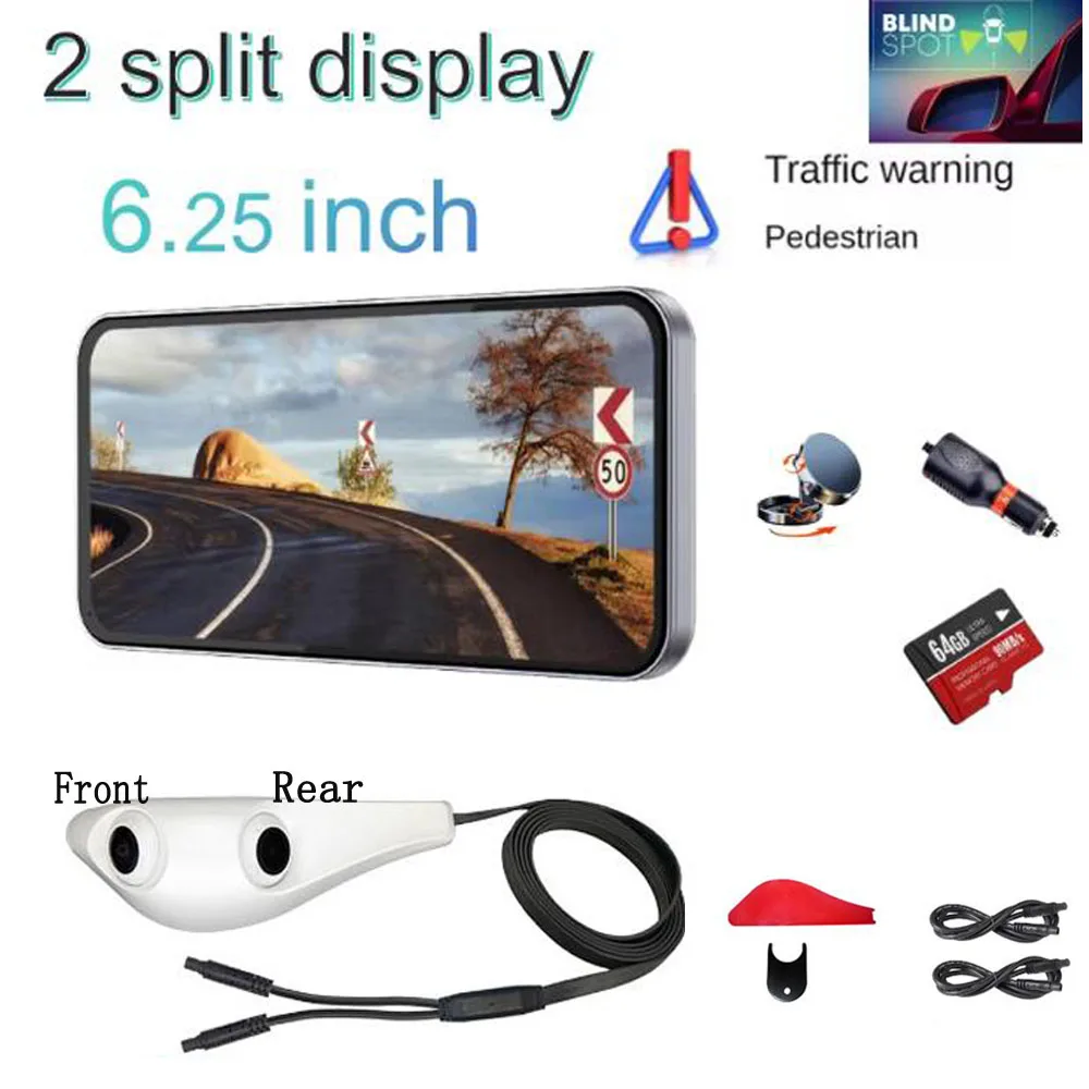 6.25-inch Monitor Dual Blind Spot Front and Rear Integrated  AHD HD 1080P Night Vision Electronic Rearview Mirror Camera