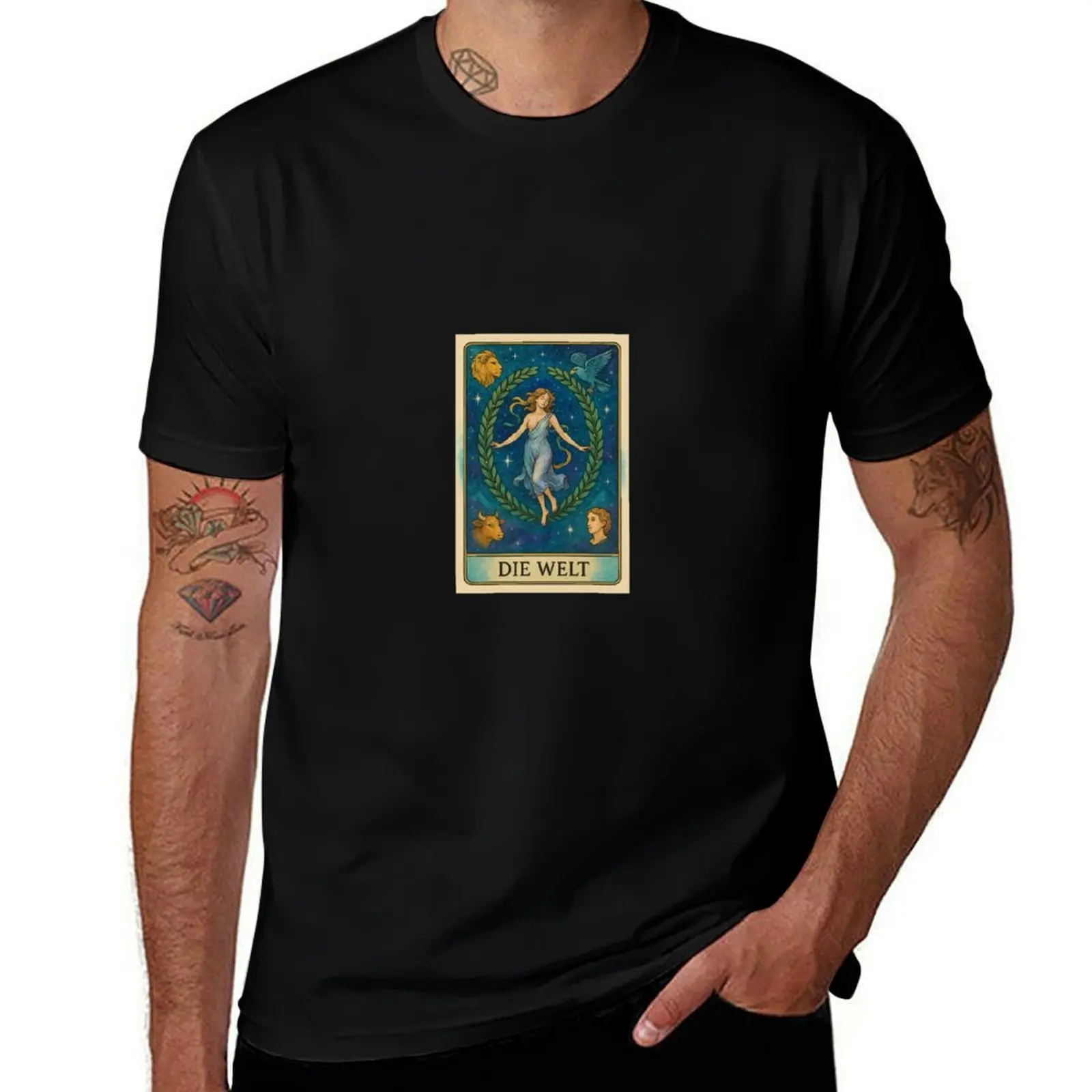 

The World – Tarot card “XXI” in colorful Art Nouveau style T-Shirt boys animal print blanks funny gifts anime figures men tshirt