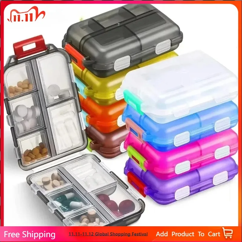 

10 Compartments Travel Pill Organizer Pocket Portable Pill Storage Box Case Daily Pill Container or Purse Fish Oil Medicine