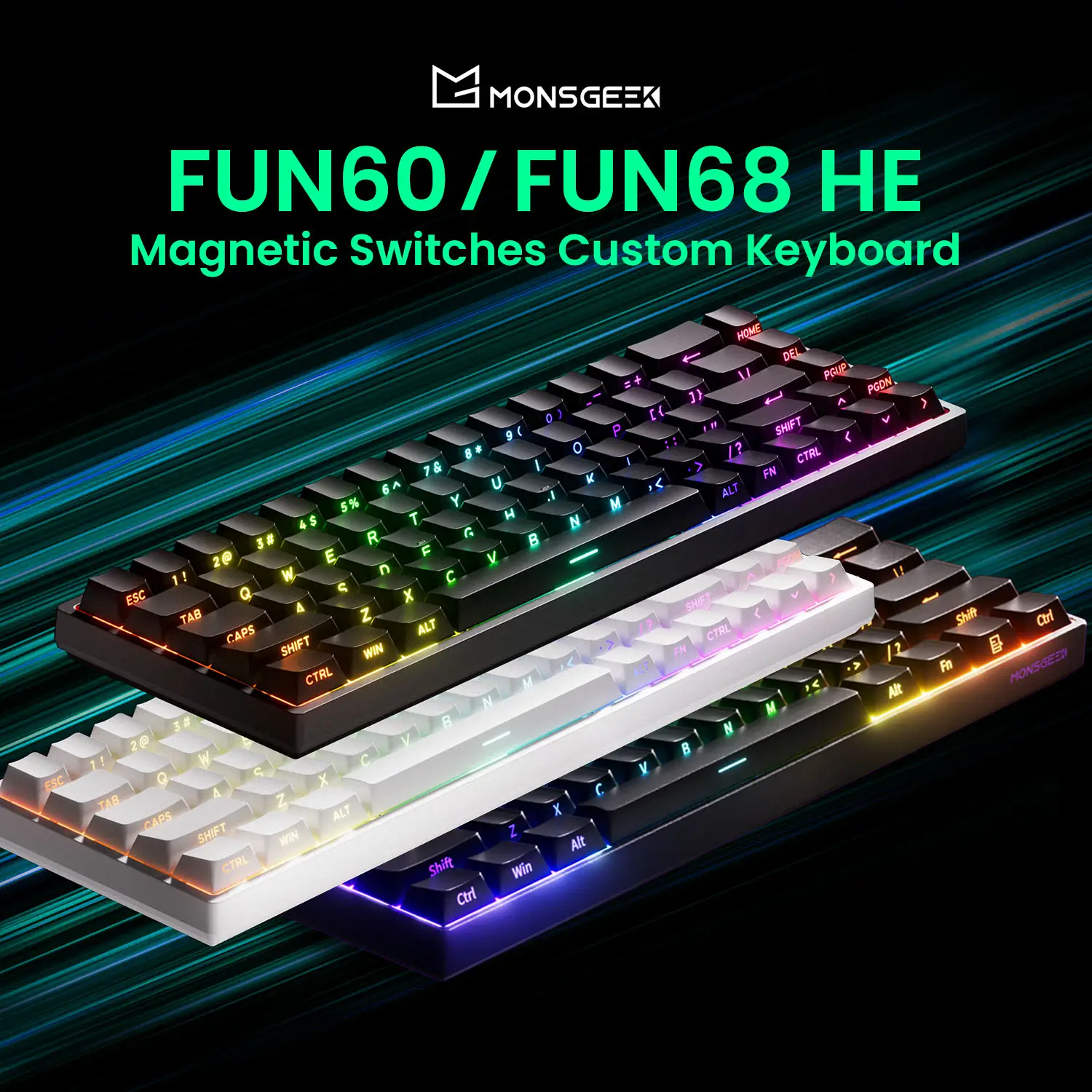 Akko MonsGeek FUN68 FUN60 PRO & MAX HE Teclado magnético 60% 65% Teclados para jogos Gatilho rápido 8K Teclado personalizado Gamer Esports