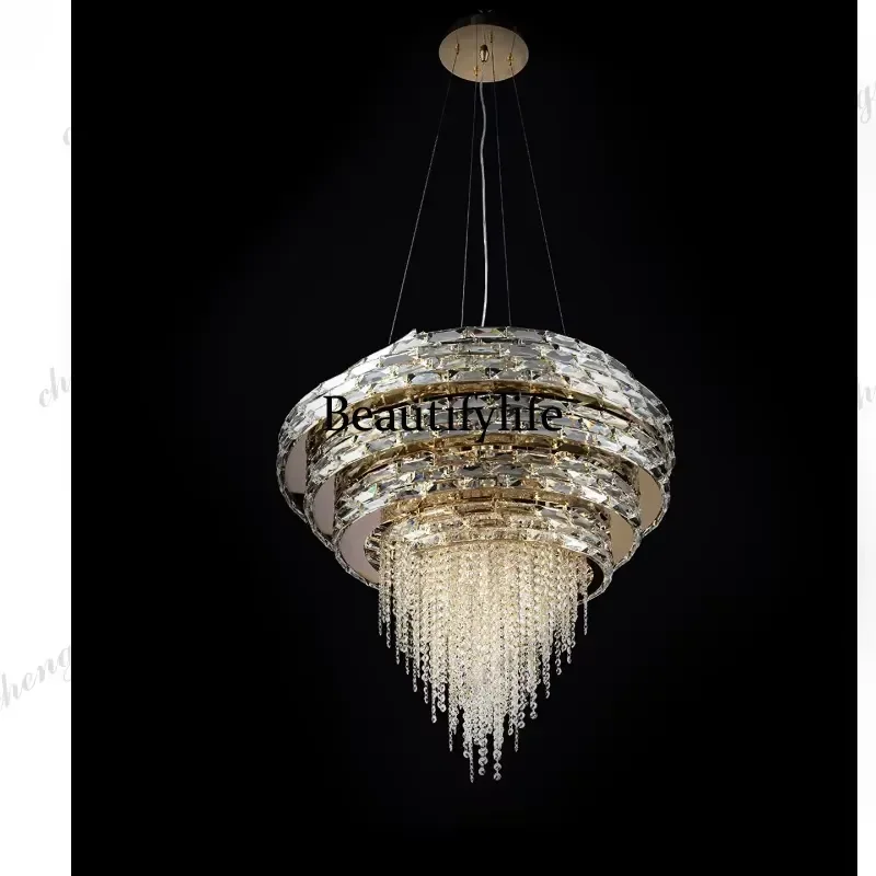 for A73 Italian Light Luxury Crystal Chandelier Post Modern Villa Duplex Fringed Pendant Lamp for Living Room Dining Room
