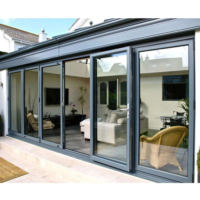 Hihaus Villas Aluminium Glass Roofing Luxury Double Glazed Fold Bifold Patio Glass Door