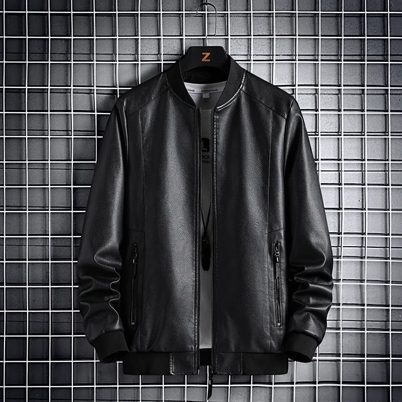 Autumn Man Leather Jacket New Streetwear Motorcycle Punk Windproof Men Coat Round Neck Long Sleeve Versatile Male Outerwear