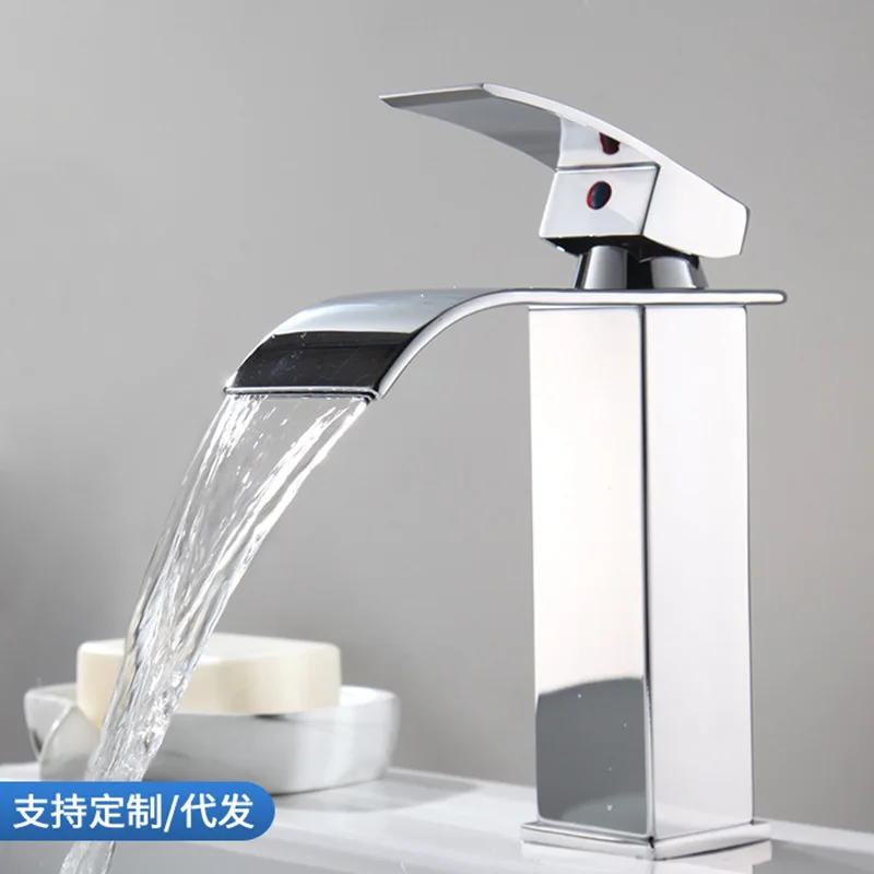 Grifo de lavabo de cascada negro mate, mezclador monomando, grifo de grúa de lavabo de agua fría y caliente para grifo mezclador de lavabo de baño
