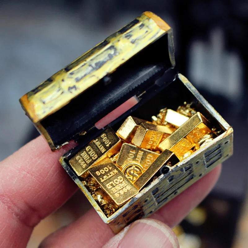 Retro Mini Treasure Chest With Fake Coins Exquisite Dollhouse Accessory Creative Landscape Decoration DIY Parts view 3