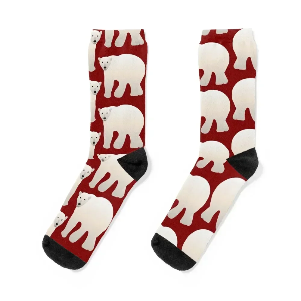 

Adorable Polar Bear Pattern (dark red) Socks floral Lots winter thermal heated Socks For Men Women's