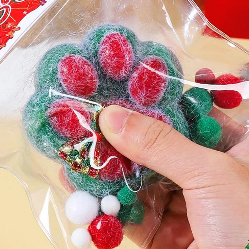 Simulación navideña de Papá Noel Mochi Taba, pata de gato, alivio del estrés, juguete de descompresión con flocado, regalo de fiesta navideña